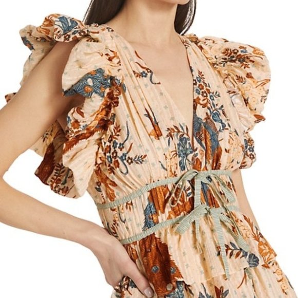 Ulla Johnson Marni Mini Dress Vintage Floral Ruffle Skirt in Egret Size 8 (M) - Picture 2 of 7